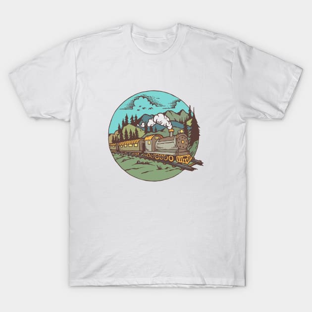 Train Western Landscape Kids Tshirt T-Shirt by evergreen_brand